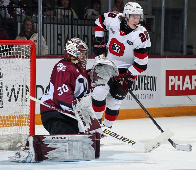 Peterborough Petes goaltender Easton Rye vs. the Ottawa 67's