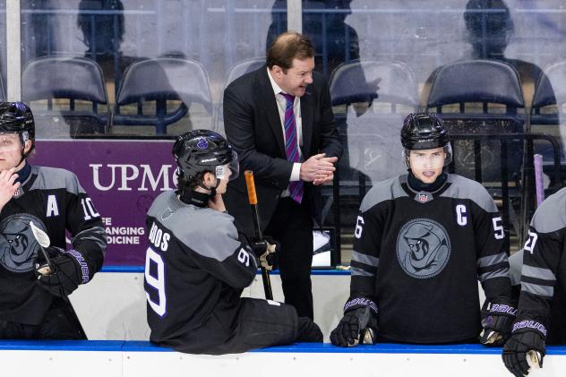 Youngstown Phantoms Head Coach Ryan Ward, Evan Jardine, Lenny Boos, and Ryan Rucinski on game night