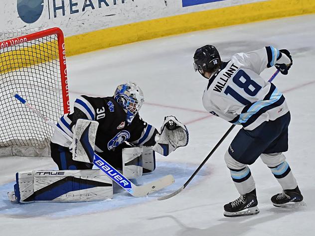 Wenatchee Wild's Owen Millward versus Penticton Vees' Chase Valliant