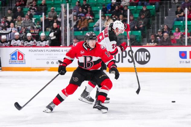 Belleville Senators defenceman Jorian Donovan vs. the Utica Comets