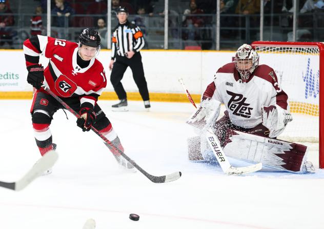 Peterborough Petes goaltender Easton Rye vs. the Ottawa 67's