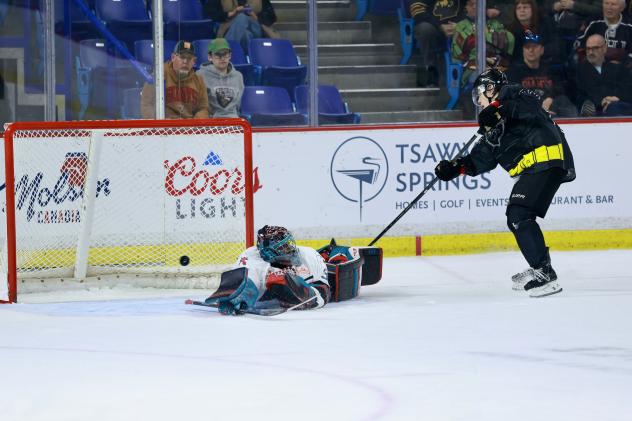 Vancouver Giants take a shot against the Kelowna Rockets