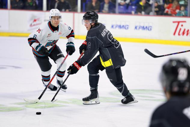Vancouver Giants defenceman Kaleb Hartmann vs. the Kelowna Rockets