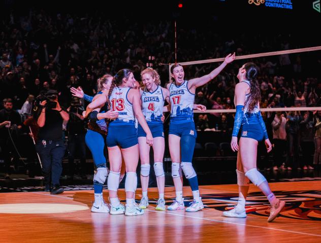 Grand Rapids Rise all smiles after a big point