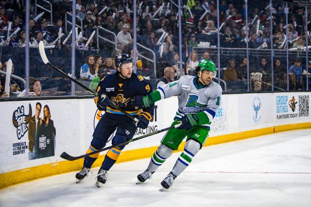 Florida Everblades forward Isaac Nurse (right) vs. the Atlanta Gladiators
