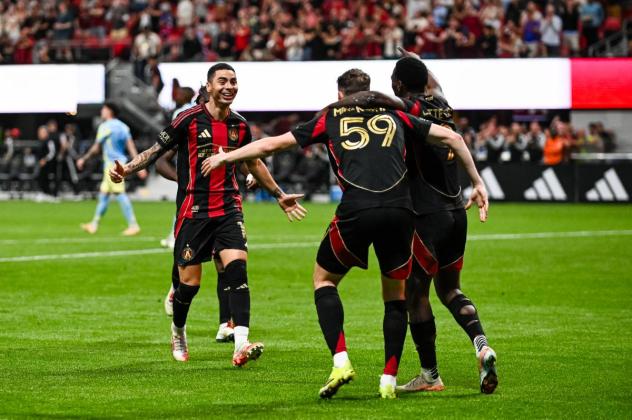 Atlanta United react after a goal against the Philadelphia Union