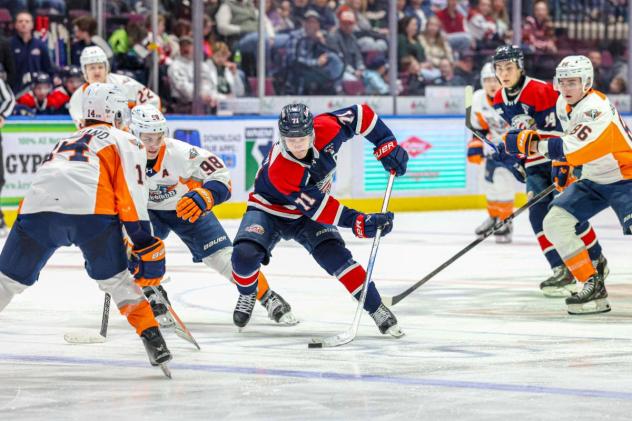 Saginaw Spirit left wing Dimian Zhilkin vs. the Flint Firebirds