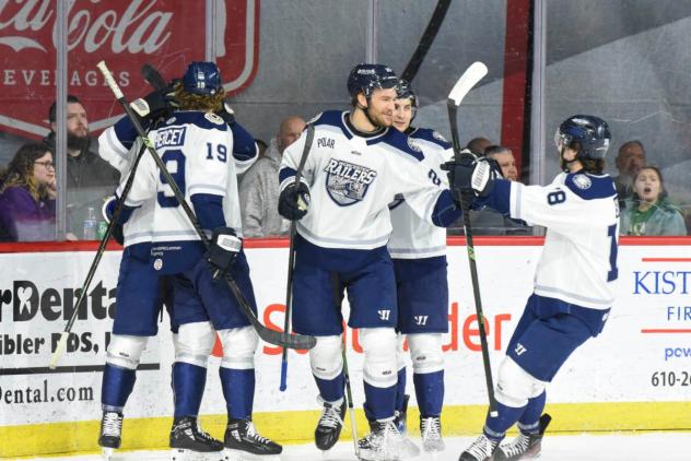 Worcester Railers celebrate a goal