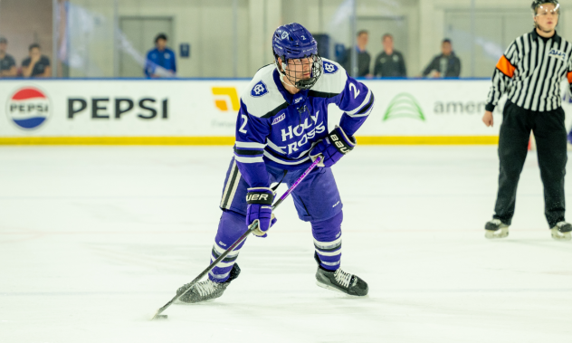 Defenseman Lachlan Getz with the College of the Holy Cross