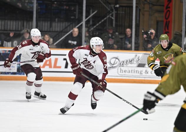 Peterborough Petes defenceman James Petrovski vs. the North Bay Battalion