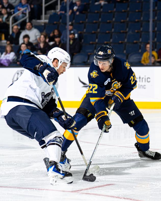 Atlanta Gladiators forward Isak Walther (right) vs. the Jacksonville Icemen