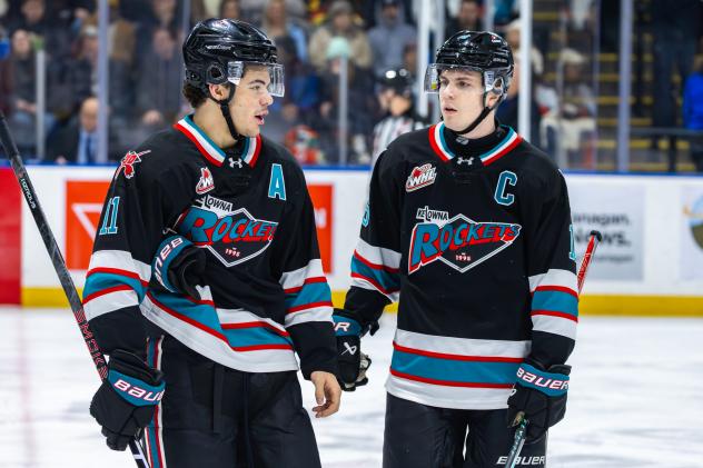 Kelowna Rockets centre Tij Iginla and right wing Carson Wetsch
