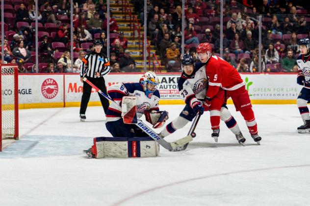 Saginaw Spirit goaltender Stepan Shurygin vs. the Soo Greyhounds