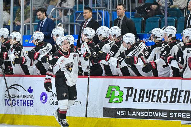 Vancouver Giants' Blake Chorney congratulated by team