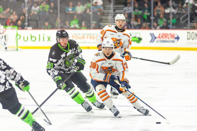 Greenville Swamp Rabbits forward Denis Smirnov with the puck