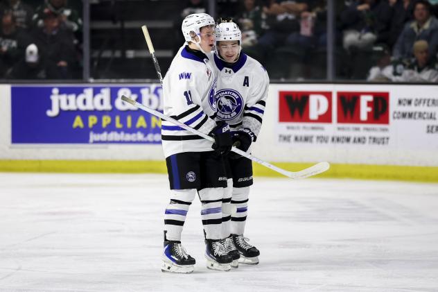 Wenatchee Wild's Mason Kraft and Aiden Grossklaus on game night