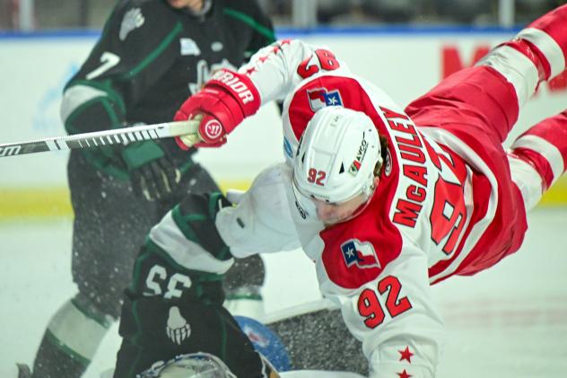 Allen Americans left wing Colby McAuley vs. the Utah Grizzlies