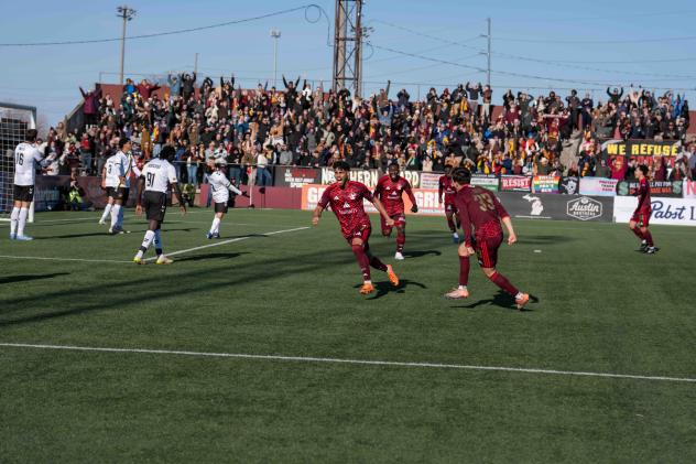 Detroit City FC's Darren Smith reacts after his goal