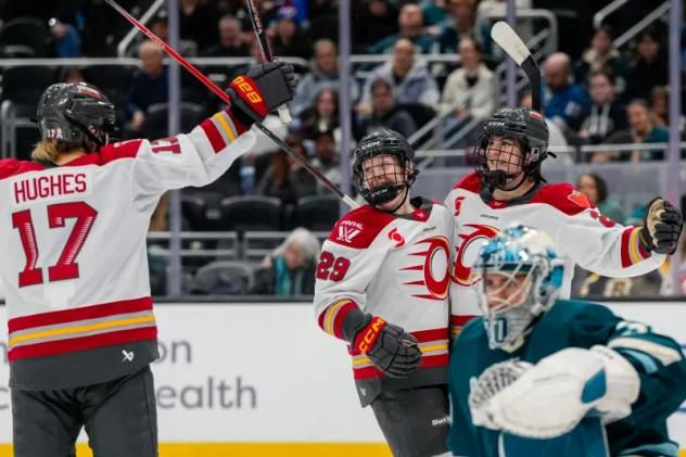 Ottawa Charge react after a goal against the Seattle Torrent