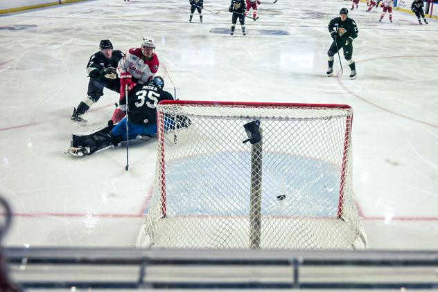 Allen Americans left wing Colby McAuley scores against the Utah Grizzlies