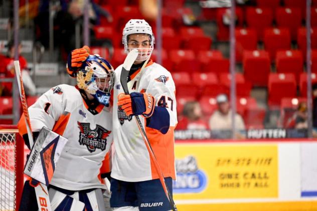 Flint Firebirds goaltender Mason Vaccari and center Alex Kostov