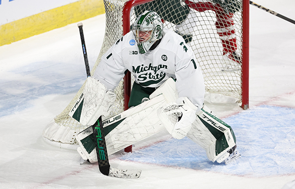 Goaltender Trey Augustine with Michigan State