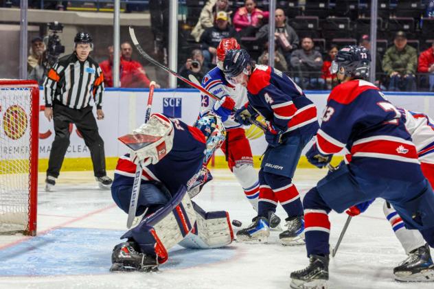 Saginaw Spirit goaltender Stepan Shurygin vs. the Kitchener Rangers