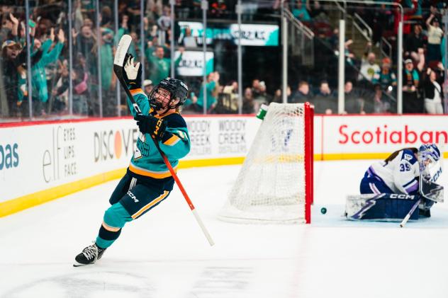 Sarah Fillier of the New York Sirens after a goal against the Minnesota Frost