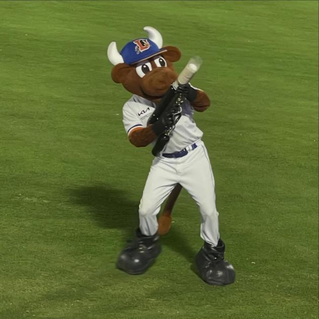 Durham Bulls mascot Wool E. Bull shoots T-shirts to the crowd