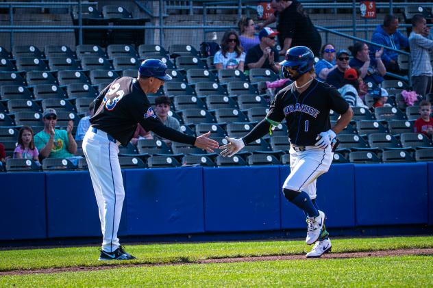 MJ Melendez of the Syracuse Mets rounds the bases