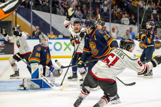 Adirondack Thunder look for a call against the Norfolk Admirals