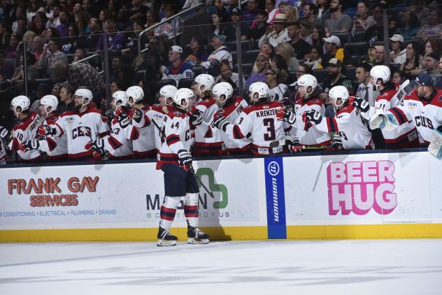 South Carolina Stingrays defenseman Stevie Leskovar along the bench
