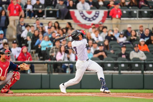 George Lombard, Jr. takes a big swing for the Somerset Patriots