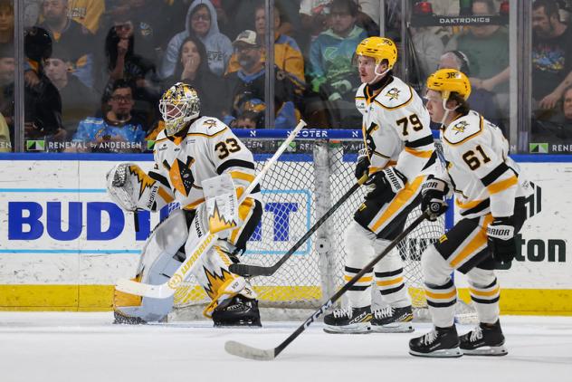 Wheeling Nailers goaltender Taylor Gauthier stands ready