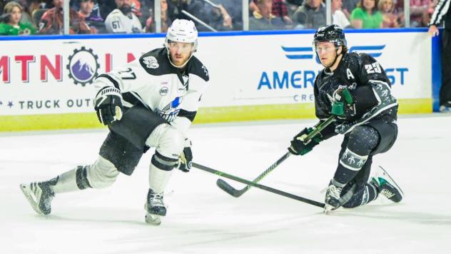 Wichita Thunder's Nolan Kneen and Utah Grizzlies' Reed Lebster on game night