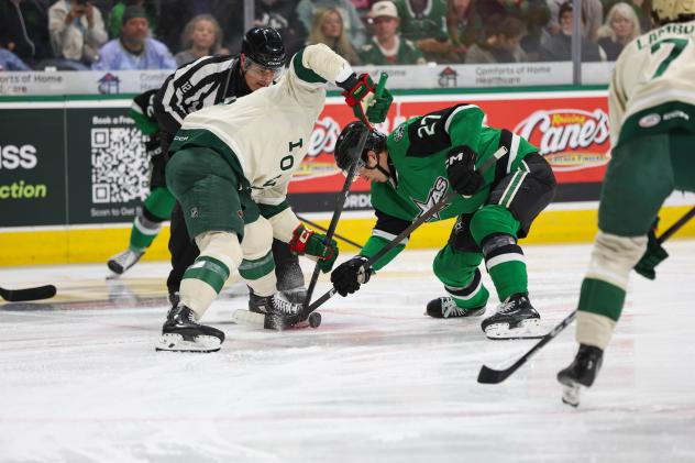 Texas Stars forward Jack Becker faces off with the Iowa Wild