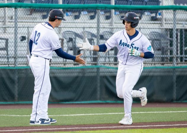 Luke Stevenson of the Everett AquaSox rounds the bases