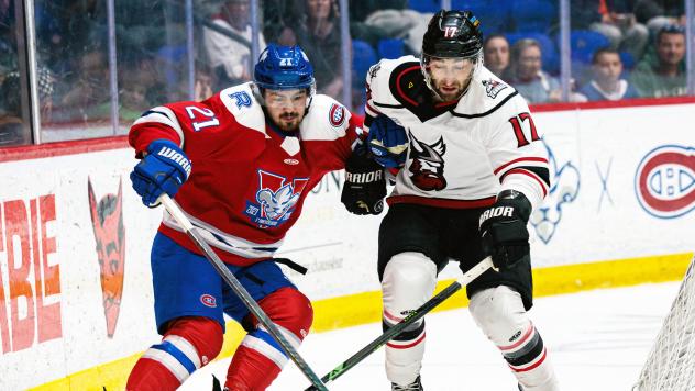 Adirondack Thunder forward Kevin O'Neil (right) vs. the Trois-Rivieres Lions