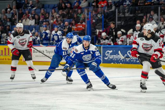 Syracuse Crunch forward Mitchell Chaffee vs. the Utica Comets