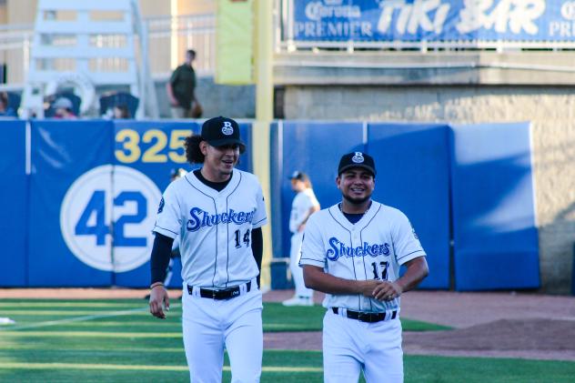 Biloxi Shuckers' Stiven Cruz and Anthony Flores