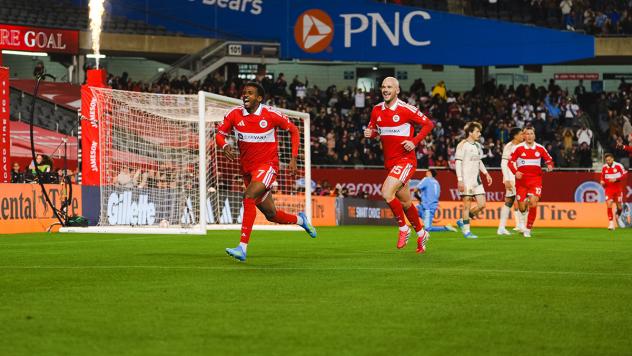 Chicago Fire FC's Maren Haile-Selassie and Andrew Gutman on the field