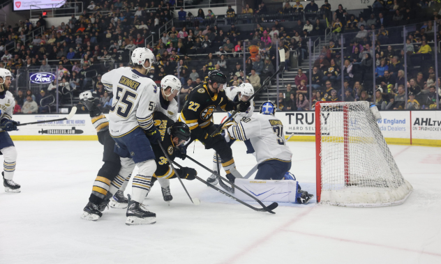 Springfield Thunderbirds goaltender Georgi Romanov vs. the Providence Bruins