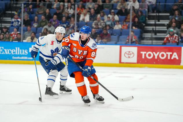 Syracuse Crunch left wing Nick Abruzzese vs. the Toronto Marlies