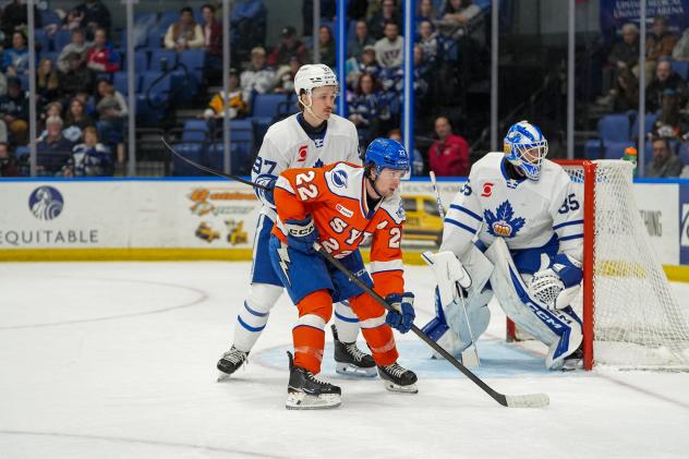 Syracuse Crunch left wing Jakob Pelletier vs. the Toronto Marlies
