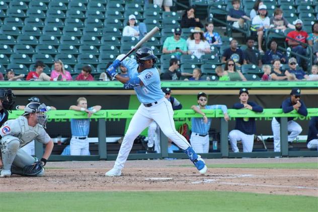 Roni Cabrera of the Columbia Fireflies awaits a pitch