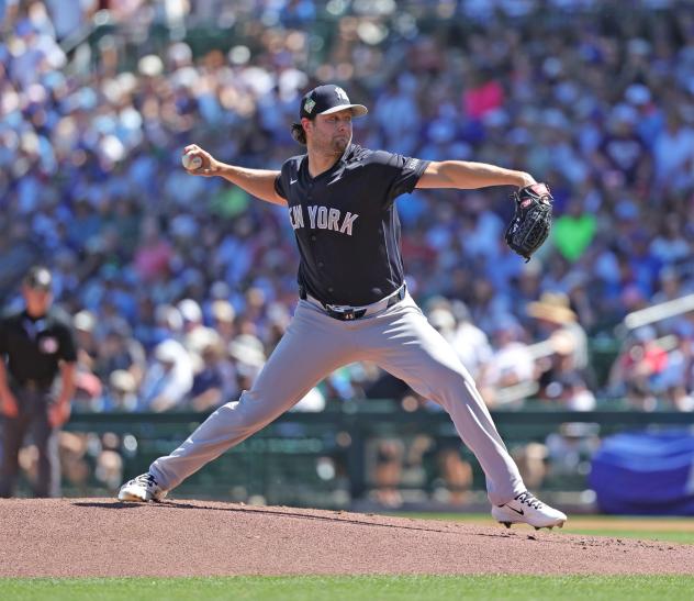 Gerrit Cole pitching for the New York Yankees