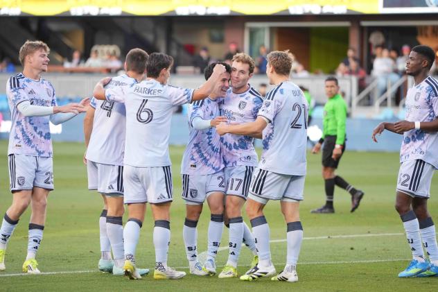 San Jose Earthquakes are all smiles after a goal against Phoenix Rising FC