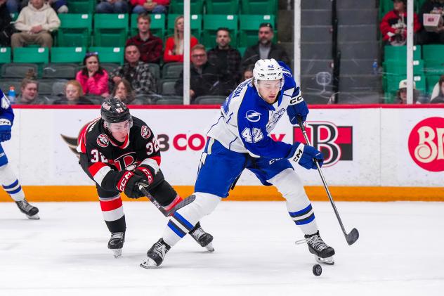 Syracuse Crunch defenseman Ethan Samson vs. the Belleville Senators