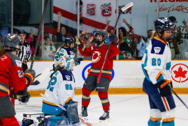 Ottawa Charge react after a goal against the New York Sirens