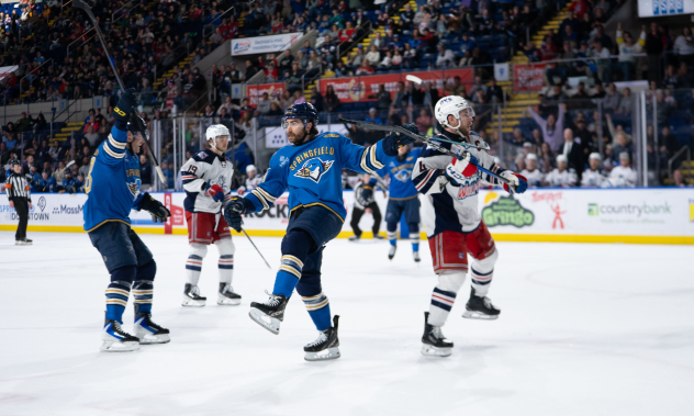Springfield Thunderbirds react following a goal